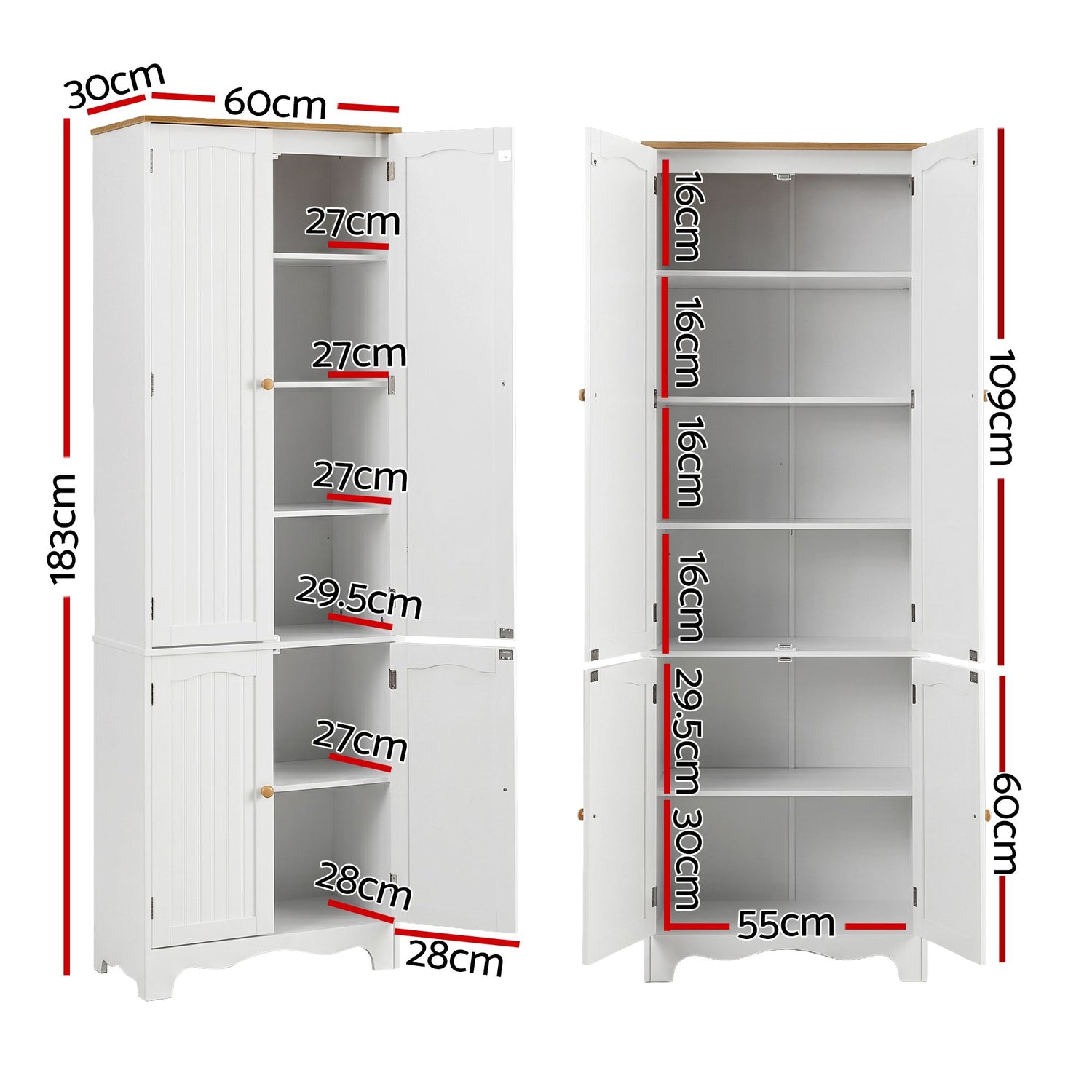 Artiss 2x Buffet Sideboard Pantry Cabinet Cupboard 6-Tiers Storage Shelves BERNE-Furniture > Dining > Buffets &amp; Sideboards-PEROZ Accessories