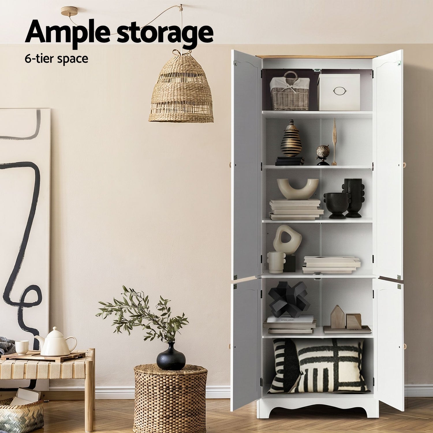Artiss 2x Buffet Sideboard Pantry Cabinet Cupboard 6-Tiers Storage Shelves BERNE-Furniture > Dining > Buffets &amp; Sideboards-PEROZ Accessories