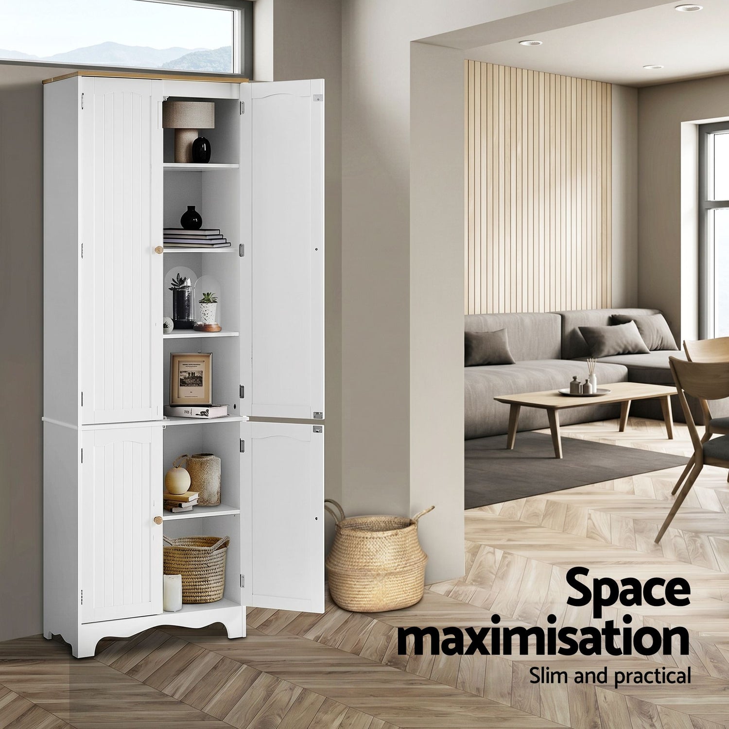 Artiss 2x Buffet Sideboard Pantry Cabinet Cupboard 6-Tiers Storage Shelves BERNE-Furniture > Dining > Buffets &amp; Sideboards-PEROZ Accessories