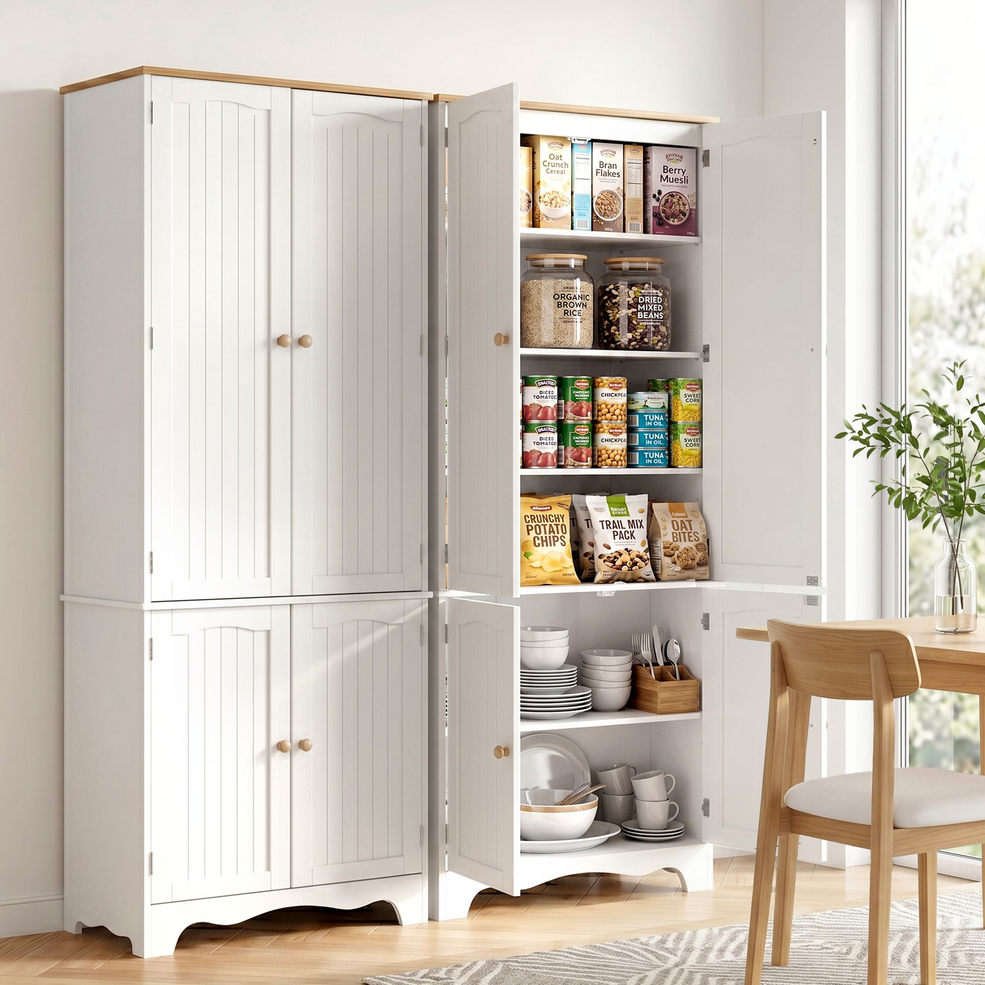 Artiss 2x Buffet Sideboard Pantry Cabinet Cupboard 6-Tiers Storage Shelves BERNE-Furniture > Dining > Buffets &amp; Sideboards-PEROZ Accessories