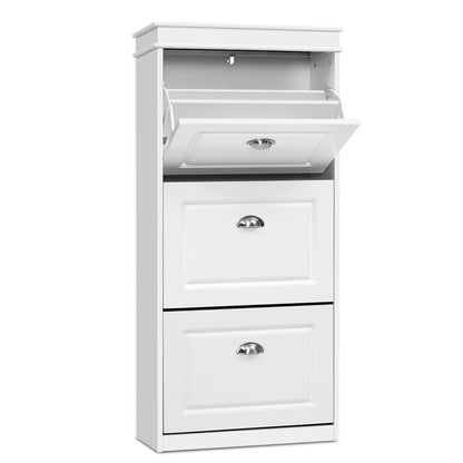 Artiss Shoe Rack Cabinet 18 Pairs 3-tier White Sena-Shoe Storage Cabinets-PEROZ Accessories