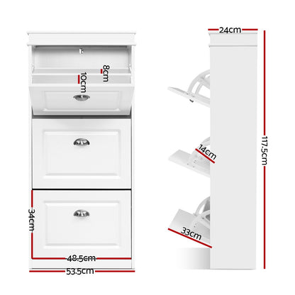 Artiss Shoe Rack Cabinet 18 Pairs 3-tier White Sena-Shoe Storage Cabinets-PEROZ Accessories