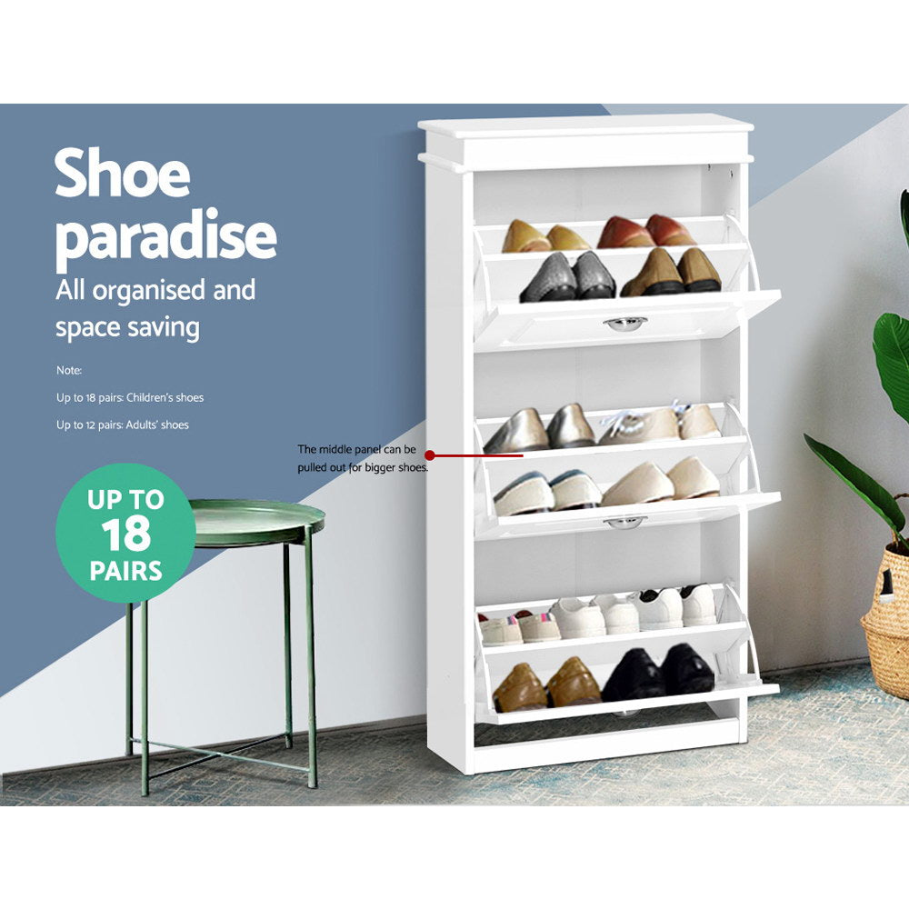 Artiss Shoe Rack Cabinet 18 Pairs 3-tier White Sena-Shoe Storage Cabinets-PEROZ Accessories