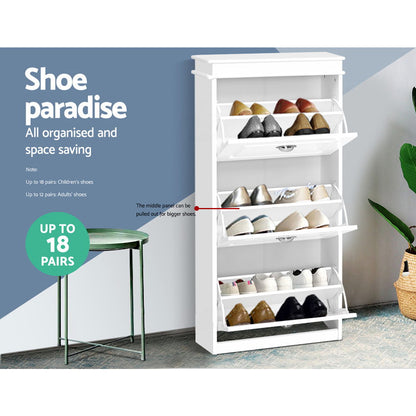 Artiss Shoe Rack Cabinet 18 Pairs 3-tier White Sena-Shoe Storage Cabinets-PEROZ Accessories