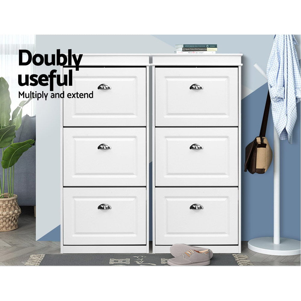 Artiss Shoe Rack Cabinet 18 Pairs 3-tier White Sena-Shoe Storage Cabinets-PEROZ Accessories