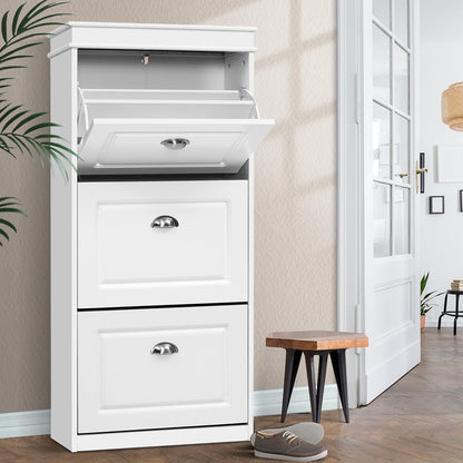 Artiss Shoe Rack Cabinet 18 Pairs 3-tier White Sena-Shoe Storage Cabinets-PEROZ Accessories