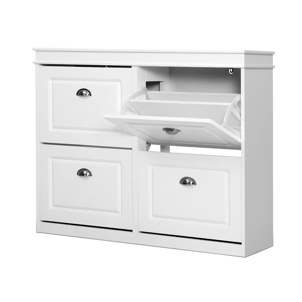 Artiss Shoe Rack Cabinet 16 Pairs 4-tier White Paul-Shoe Storage Cabinets-PEROZ Accessories