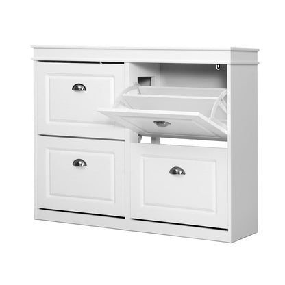 Artiss Shoe Rack Cabinet 16 Pairs 4-tier White Paul-Shoe Storage Cabinets-PEROZ Accessories
