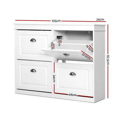 Artiss Shoe Rack Cabinet 16 Pairs 4-tier White Paul-Shoe Storage Cabinets-PEROZ Accessories