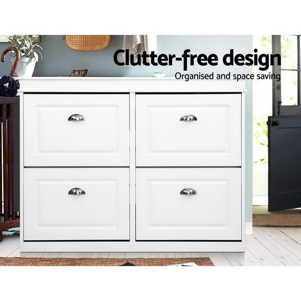 Artiss Shoe Rack Cabinet 16 Pairs 4-tier White Paul-Shoe Storage Cabinets-PEROZ Accessories