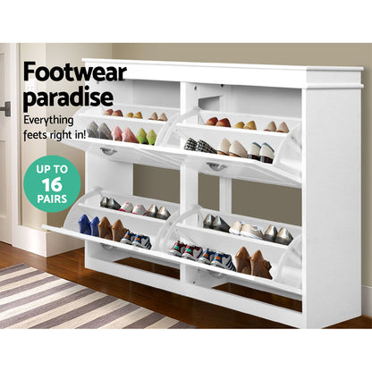 Artiss Shoe Rack Cabinet 16 Pairs 4-tier White Paul-Shoe Storage Cabinets-PEROZ Accessories