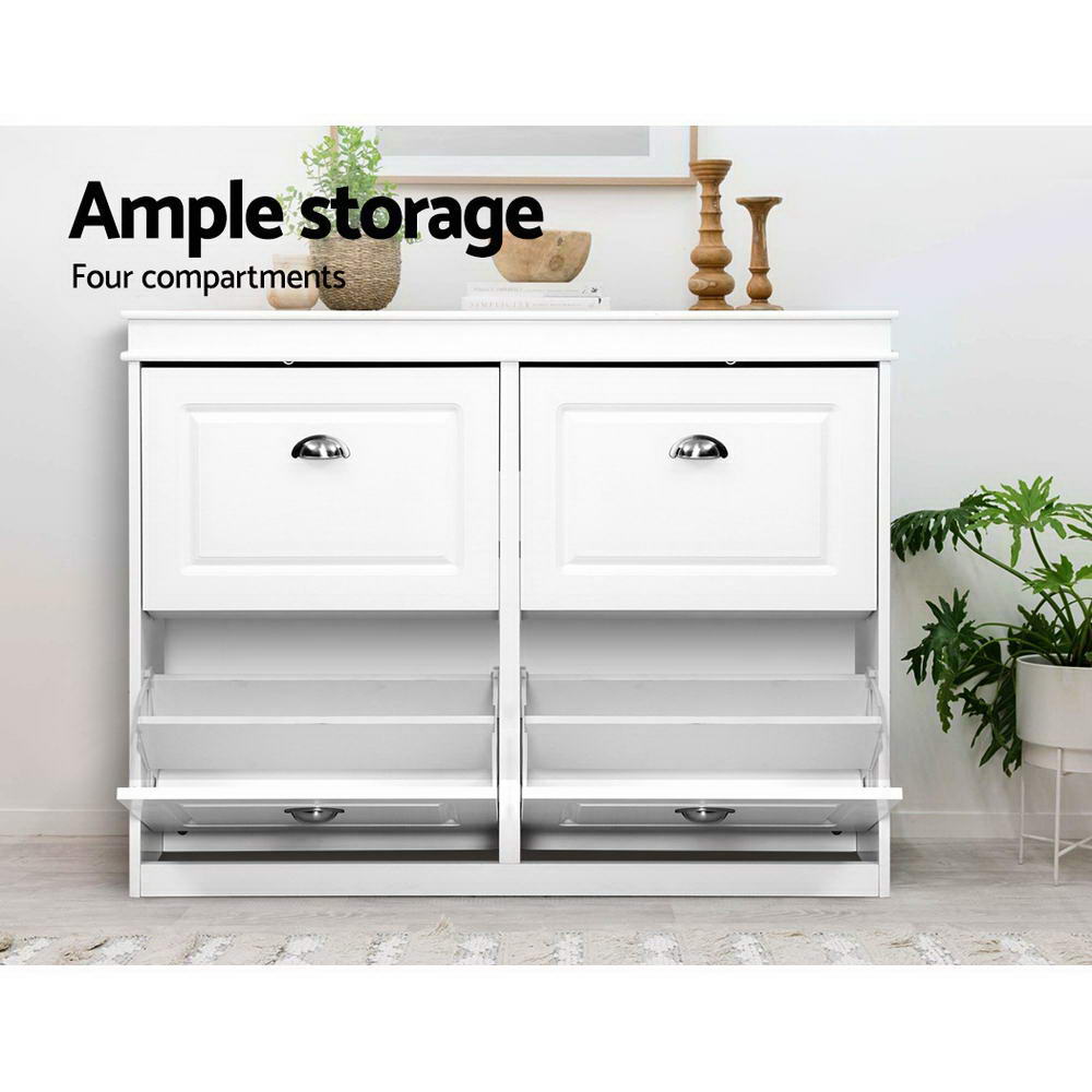 Artiss Shoe Rack Cabinet 16 Pairs 4-tier White Paul-Shoe Storage Cabinets-PEROZ Accessories