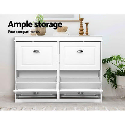 Artiss Shoe Rack Cabinet 16 Pairs 4-tier White Paul-Shoe Storage Cabinets-PEROZ Accessories