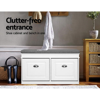 Artiss Shoe Rack Cabinet Bench 8 Pairs White-Shoe Storage Cabinets-PEROZ Accessories