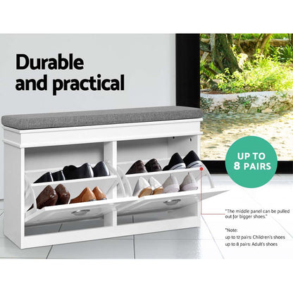 Artiss Shoe Rack Cabinet Bench 8 Pairs White-Shoe Storage Cabinets-PEROZ Accessories
