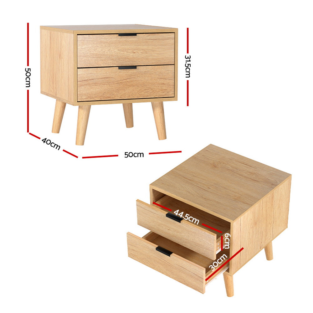 Artiss Bedside Table 2 Drawers - Pine-BedSide Tabless-PEROZ Accessories