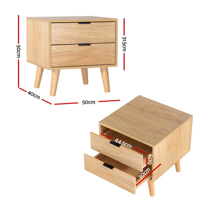 Artiss Bedside Table 2 Drawers - Pine-BedSide Tabless-PEROZ Accessories