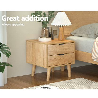 Artiss Bedside Table 2 Drawers - Pine-BedSide Tabless-PEROZ Accessories