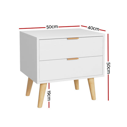 Artiss Bedside Table 2 Drawers - White-Furniture &gt; Bedroom &gt; Bedside Tables-PEROZ Accessories