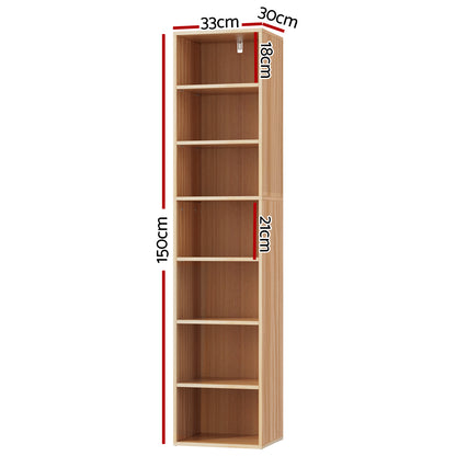 Artiss Bookshelf 7 Tiers MILO Pine-Furniture &gt; Living Room-PEROZ Accessories