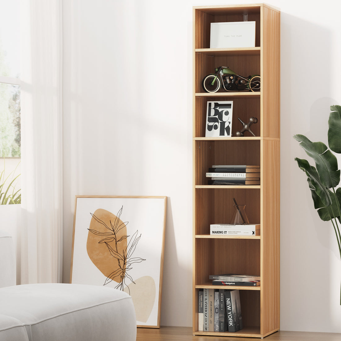Artiss Bookshelf 7 Tiers MILO Pine-Furniture &gt; Living Room-PEROZ Accessories