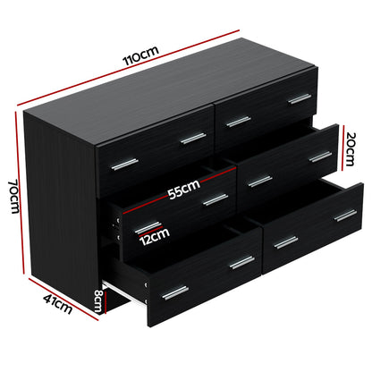 Artiss 6 Chest of Drawers - VEDA Black-Furniture &gt; Bedroom-PEROZ Accessories
