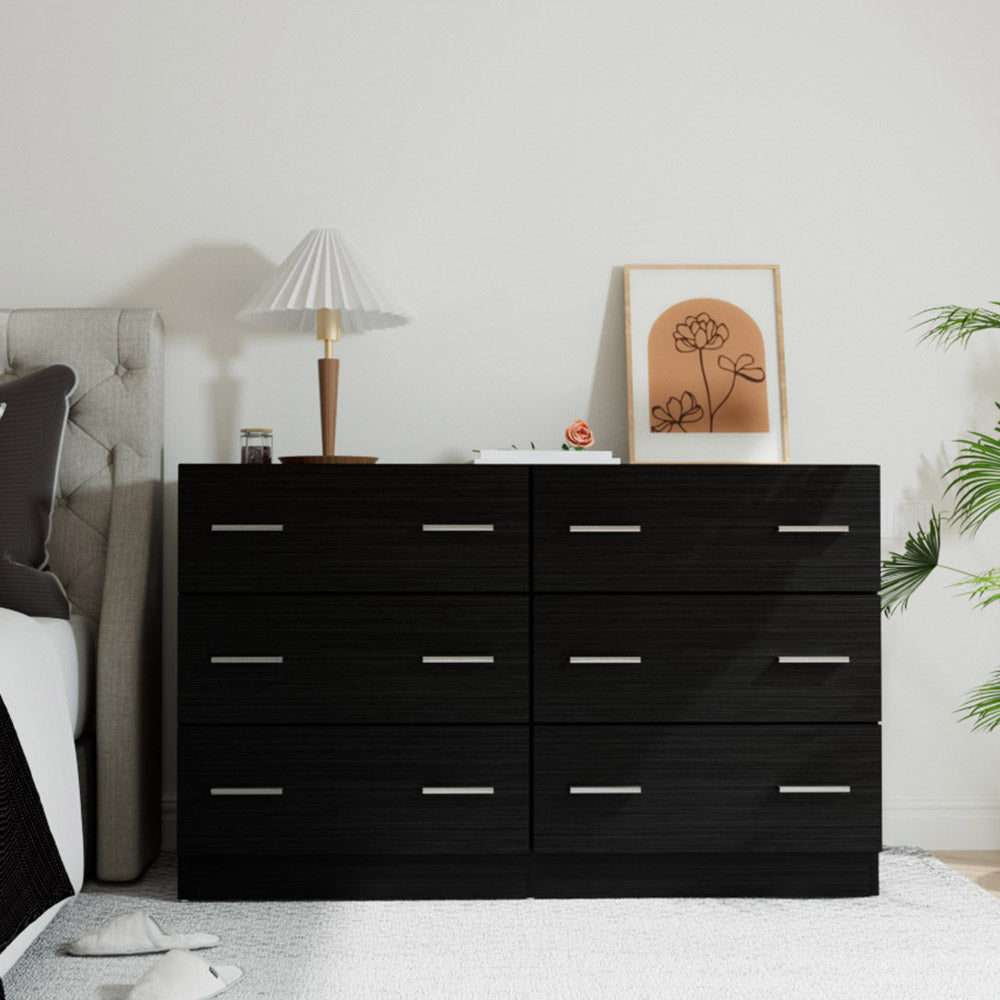 Artiss 6 Chest of Drawers - VEDA Black-Furniture &gt; Bedroom-PEROZ Accessories