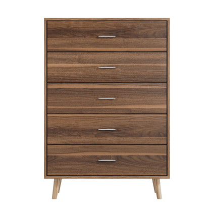 Artiss 5 Chest of Drawers - MIRI Walnut-Furniture &gt; Bedroom-PEROZ Accessories