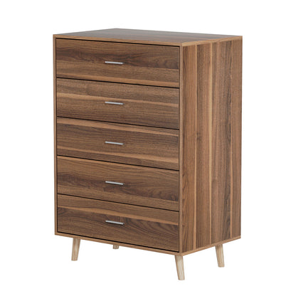 Artiss 5 Chest of Drawers - MIRI Walnut-Furniture &gt; Bedroom-PEROZ Accessories