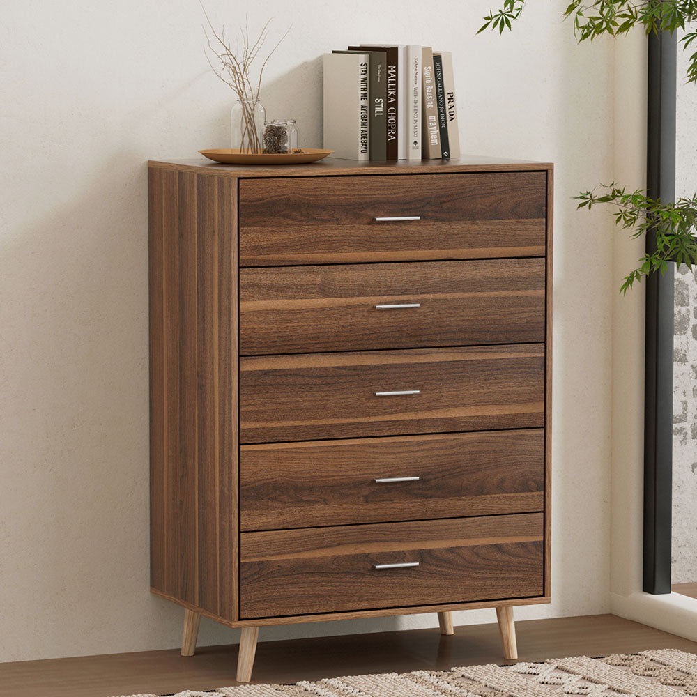 Artiss 5 Chest of Drawers - MIRI Walnut-Furniture &gt; Bedroom-PEROZ Accessories