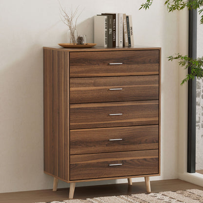 Artiss 5 Chest of Drawers - MIRI Walnut-Furniture &gt; Bedroom-PEROZ Accessories