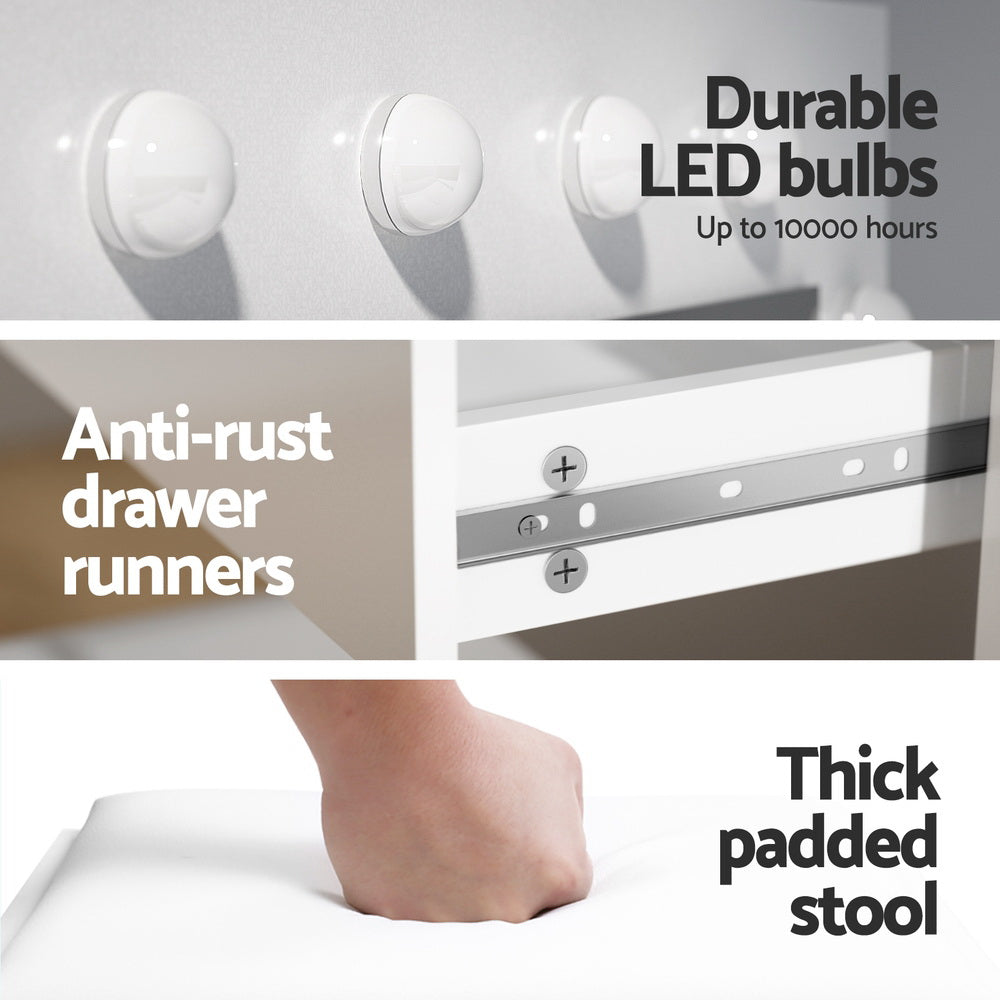 Artiss White Dressing Table with Led Bulbs-Dressing Tables-PEROZ Accessories
