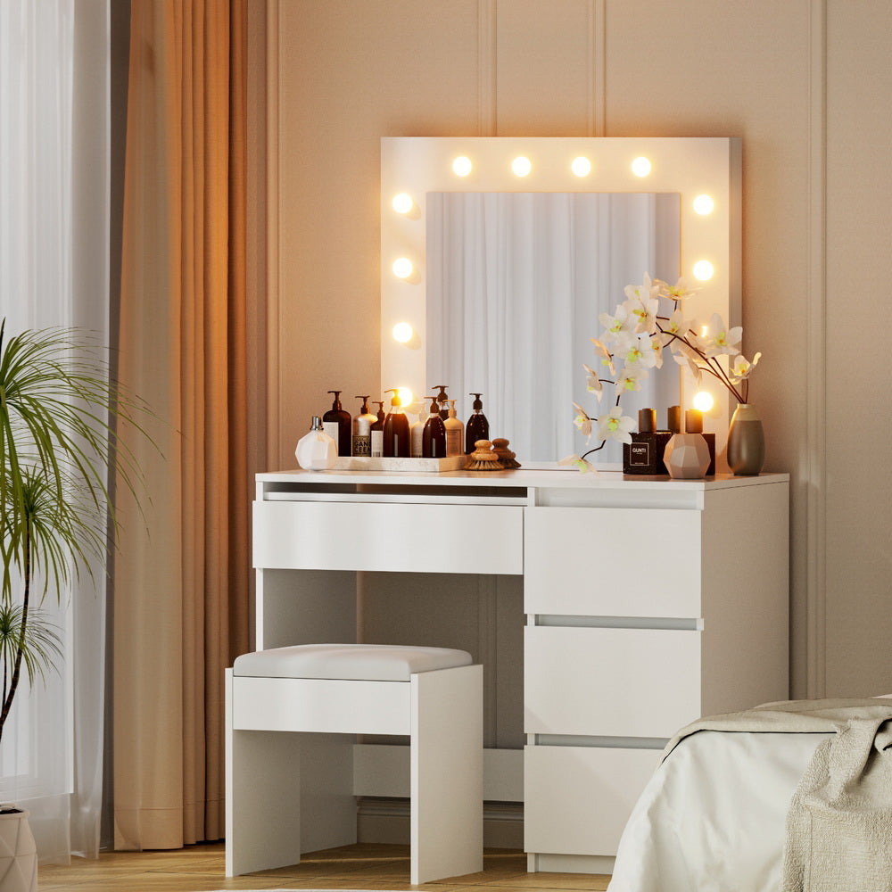 Artiss White Dressing Table with Led Bulbs-Dressing Tables-PEROZ Accessories