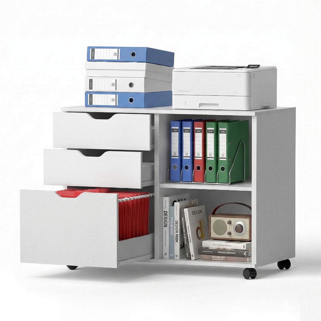 Artiss 3 Drawer Mobile Filing Cabinet Printer Stand Cabinet Home Office Storage White-Furniture > Office > Storage Cabinets-PEROZ Accessories