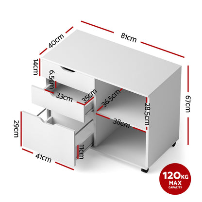 Artiss 3 Drawer Mobile Filing Cabinet Printer Stand Cabinet Home Office Storage White-Furniture > Office > Storage Cabinets-PEROZ Accessories