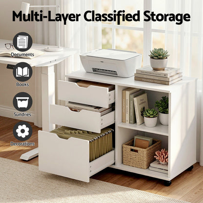 Artiss 3 Drawer Mobile Filing Cabinet Printer Stand Cabinet Home Office Storage White-Furniture > Office > Storage Cabinets-PEROZ Accessories