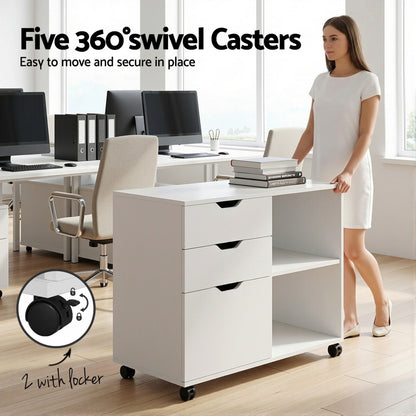 Artiss 3 Drawer Mobile Filing Cabinet Printer Stand Cabinet Home Office Storage White-Furniture > Office > Storage Cabinets-PEROZ Accessories