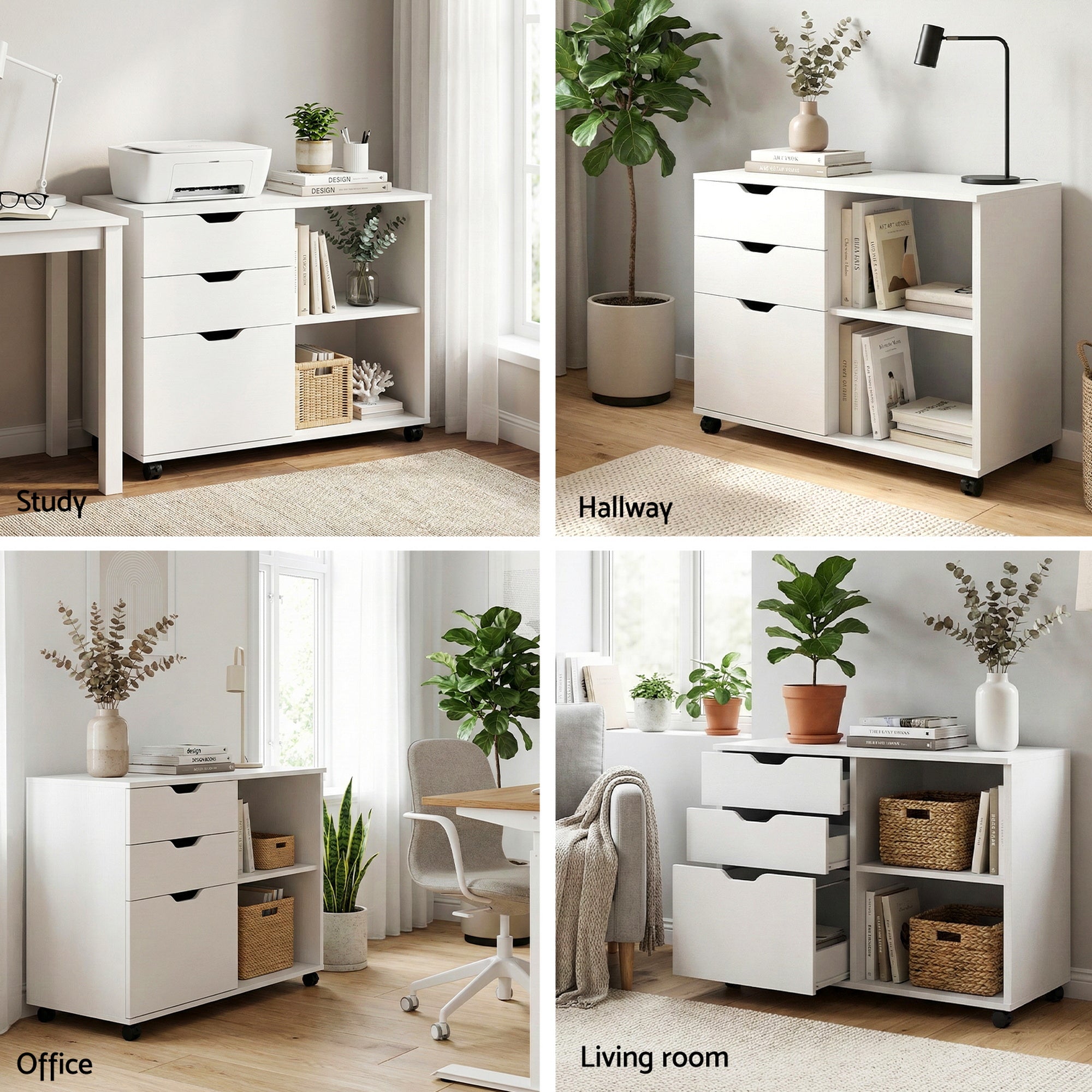 Artiss 3 Drawer Mobile Filing Cabinet Printer Stand Cabinet Home Office Storage White-Furniture > Office > Storage Cabinets-PEROZ Accessories
