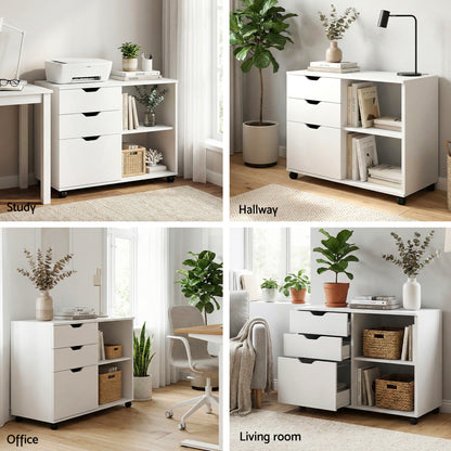 Artiss 3 Drawer Mobile Filing Cabinet Printer Stand Cabinet Home Office Storage White-Furniture > Office > Storage Cabinets-PEROZ Accessories