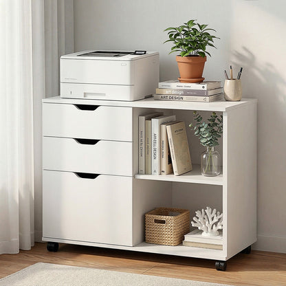 Artiss 3 Drawer Mobile Filing Cabinet Printer Stand Cabinet Home Office Storage White-Furniture > Office > Storage Cabinets-PEROZ Accessories