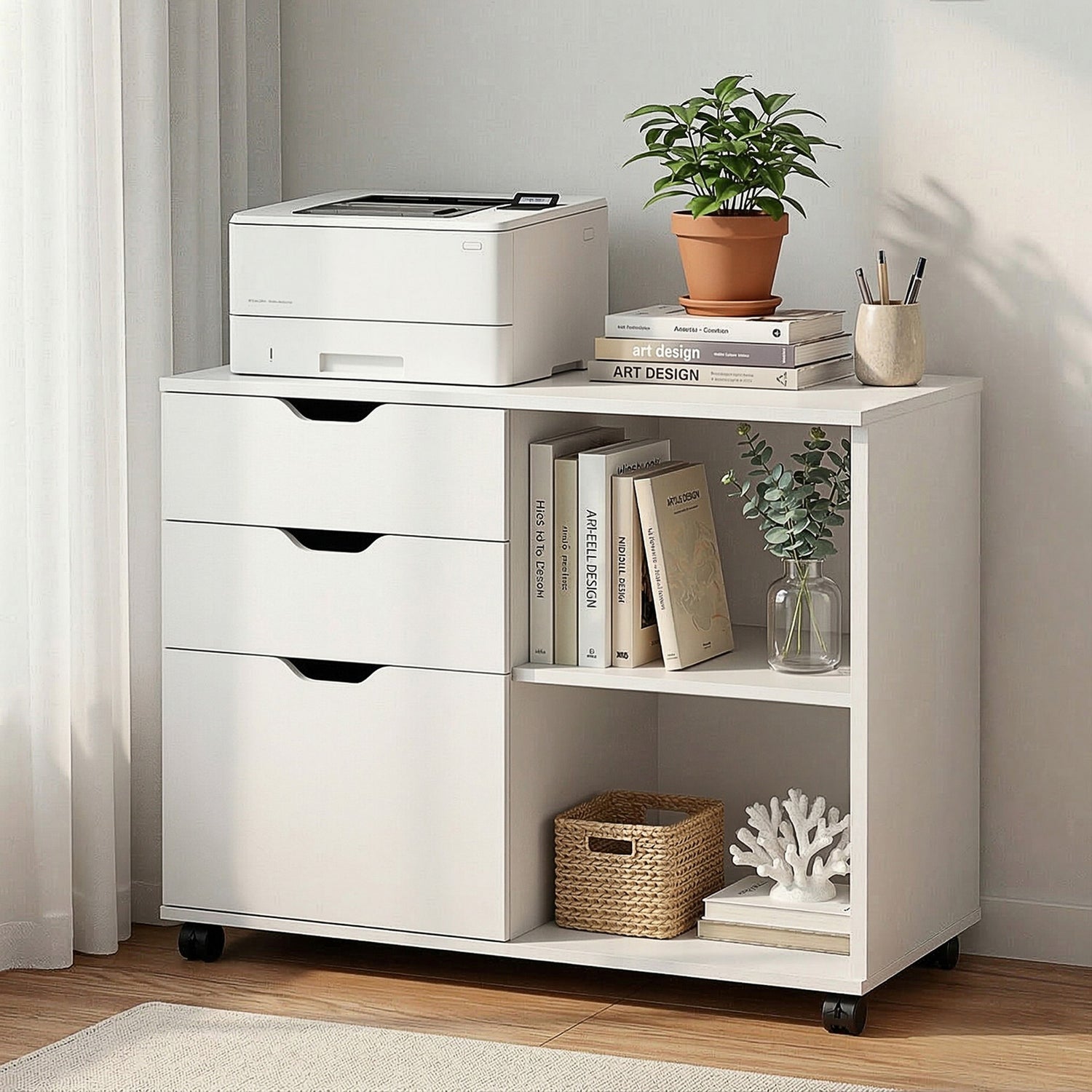 Artiss 3 Drawer Mobile Filing Cabinet Printer Stand Cabinet Home Office Storage White-Furniture > Office > Storage Cabinets-PEROZ Accessories