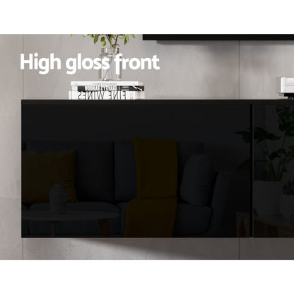 Artiss Floating Entertainment Unit TV Cabinet High Glossy Black 3 Cabinets 200CM-Furniture &gt; Living Room-PEROZ Accessories