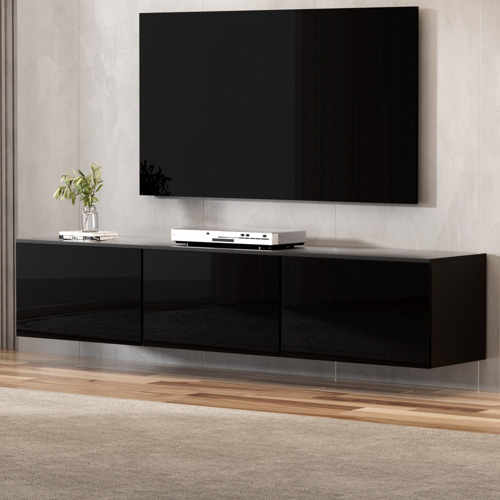 Artiss Floating Entertainment Unit TV Cabinet High Glossy Black 3 Cabinets 200CM-Furniture &gt; Living Room-PEROZ Accessories
