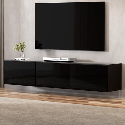 Artiss Floating Entertainment Unit TV Cabinet High Glossy Black 3 Cabinets 200CM-Furniture &gt; Living Room-PEROZ Accessories