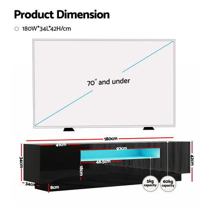 Artiss TV Unit Entertainment Unit Storage Drawer RGB LED 180cm Black-Furniture &gt; Living Room &gt; TV Units-PEROZ Accessories