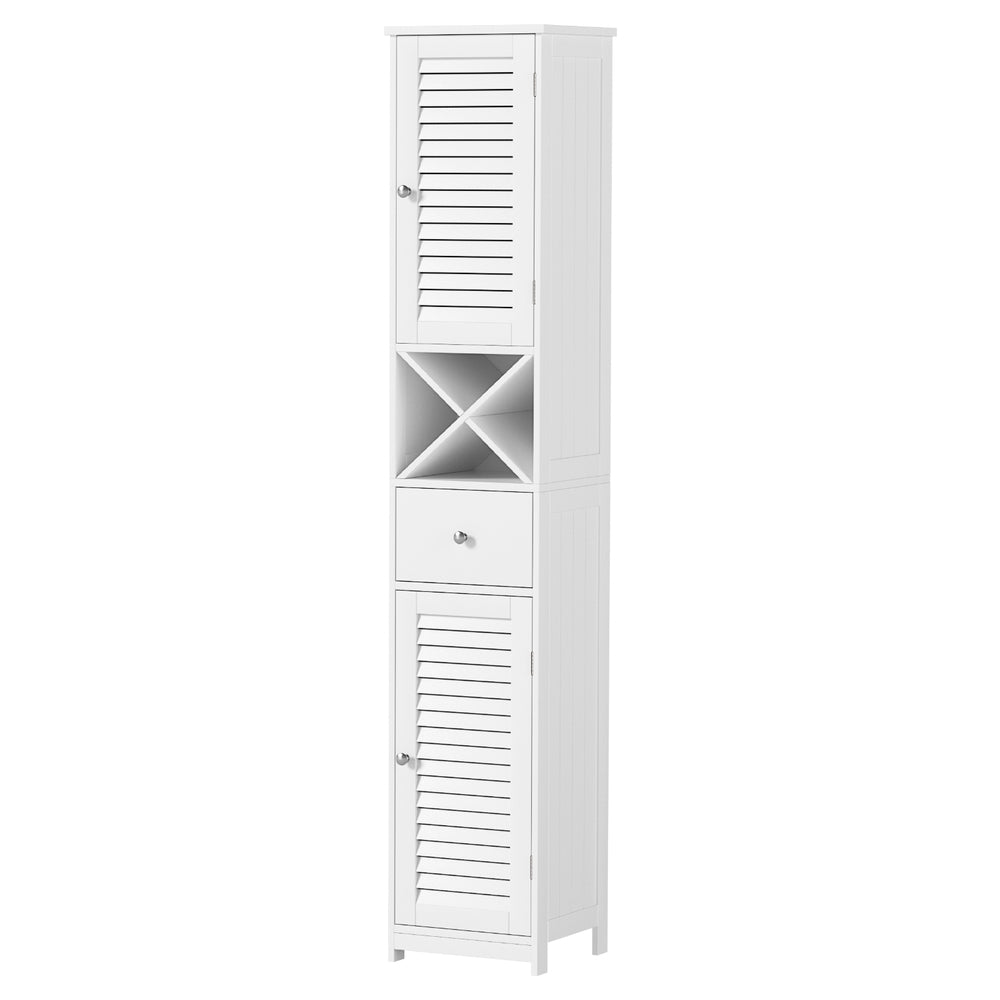 Artiss Bathroom Storage Cabinet 170cm Tall Slim Organiser Toilet Corner Adjustable Shelf Louver Door White-Furniture &gt; Bathroom &gt; Bathroom Cabinets, Cupboards &amp; Storage-PEROZ Accessories