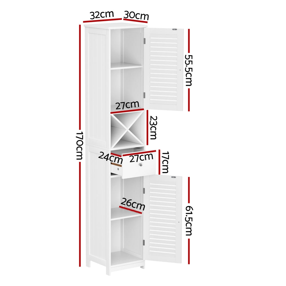 Artiss Bathroom Storage Cabinet 170cm Tall Slim Organiser Toilet Corner Adjustable Shelf Louver Door White-Furniture &gt; Bathroom &gt; Bathroom Cabinets, Cupboards &amp; Storage-PEROZ Accessories