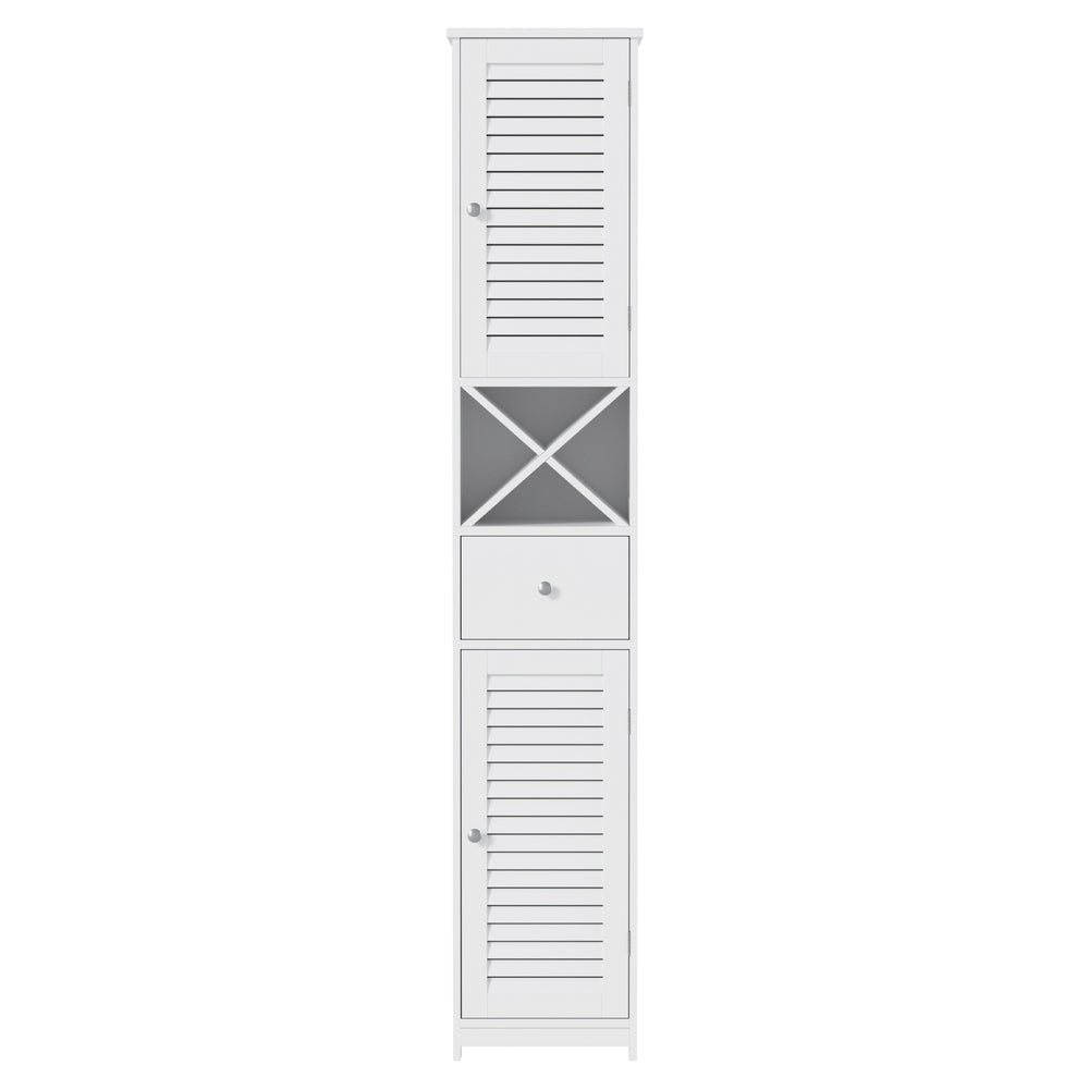 Artiss Bathroom Storage Cabinet 170cm Tall Slim Organiser Toilet Corner Adjustable Shelf Louver Door White-Furniture &gt; Bathroom &gt; Bathroom Cabinets, Cupboards &amp; Storage-PEROZ Accessories