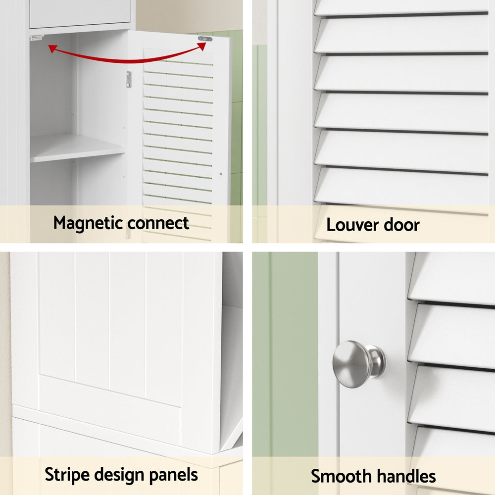 Artiss Bathroom Storage Cabinet 170cm Tall Slim Organiser Toilet Corner Adjustable Shelf Louver Door White-Furniture &gt; Bathroom &gt; Bathroom Cabinets, Cupboards &amp; Storage-PEROZ Accessories