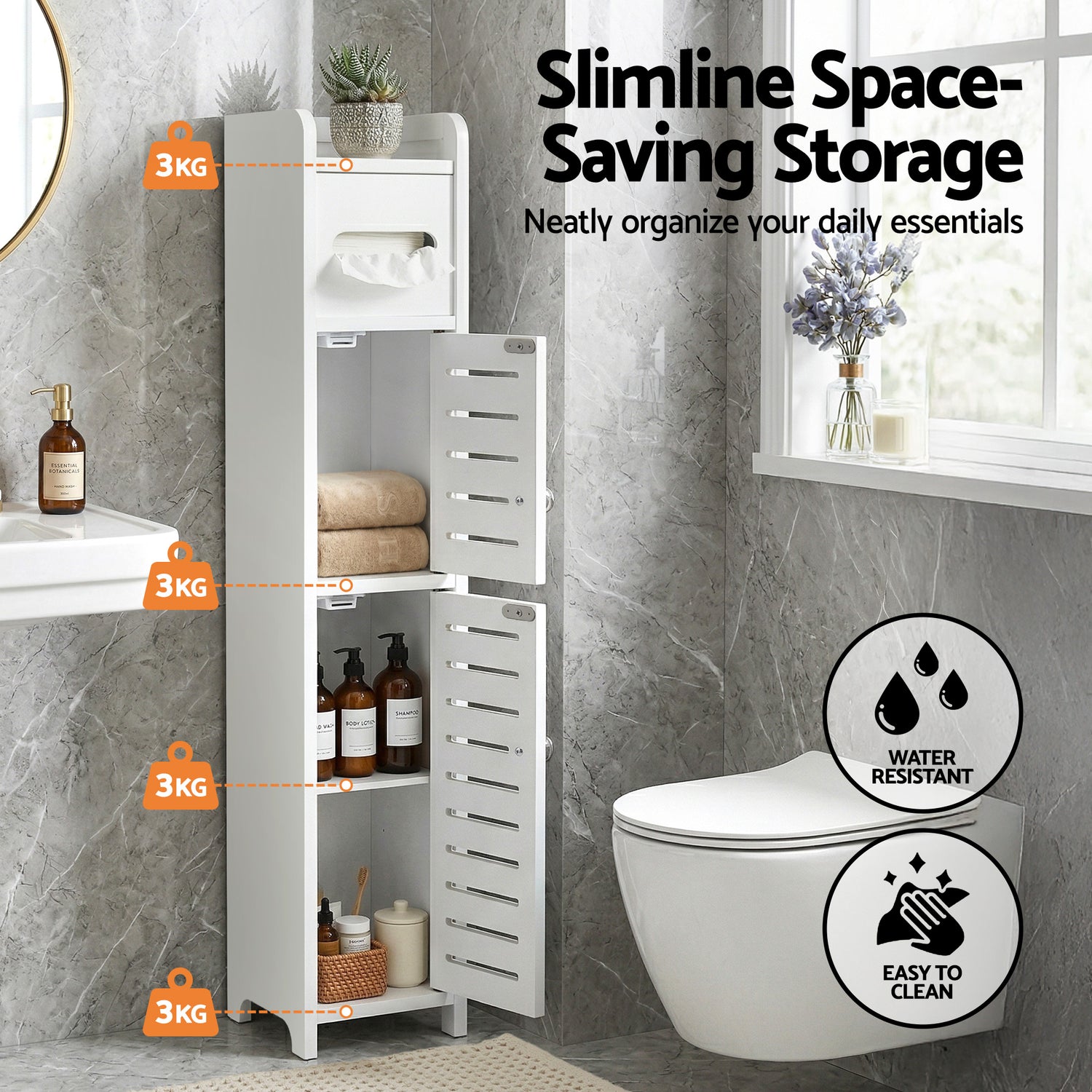 Artiss Bathroom Storage Cabinet 3-Tier Slim Toilet Paper Holder Organizer White-Furniture > Bathroom > Bathroom Cabinets, Cupboards &amp; Storage-PEROZ Accessories